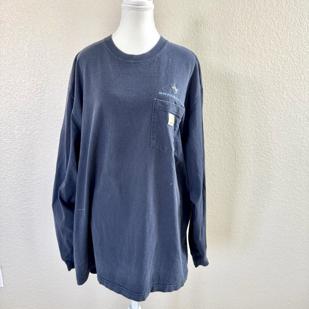 Carhartt Shirt Mens X-Large Navy Blue Original Fit Long Sleeve Workwear Tee